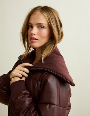 AE Vegan Leather Cropped Puffer Jacket