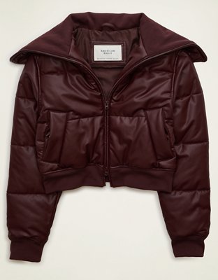 AE Vegan Leather Cropped Puffer Jacket