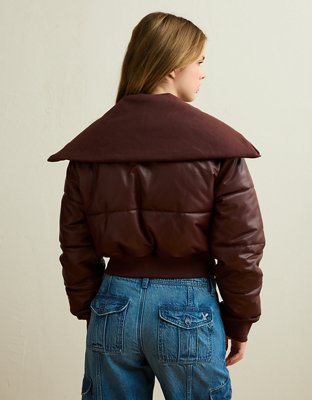 AE Vegan Leather Cropped Puffer Jacket