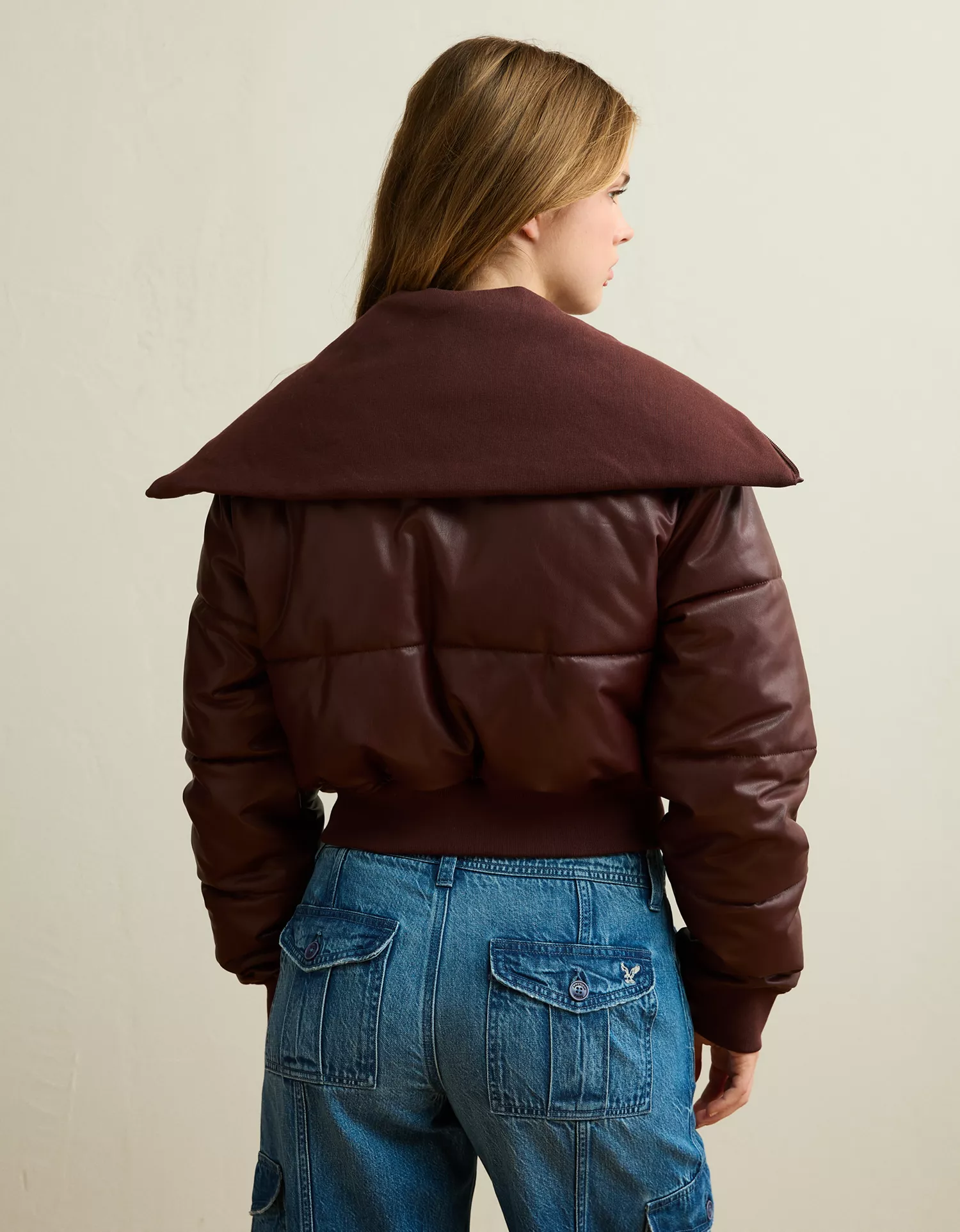 AE Vegan Leather Cropped Puffer Jacket - thumbnail 10