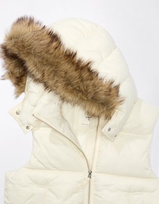 White puffer vest 2025 with fur hood