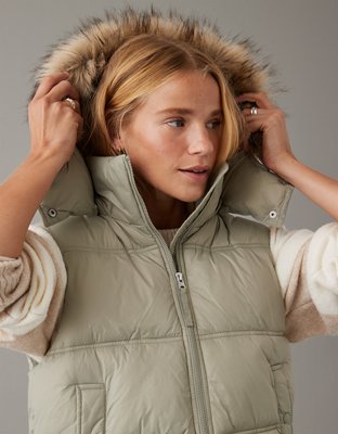 AE Faux Fur Hooded Puffer Vest