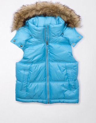 Puffer vest sale womens fur hood