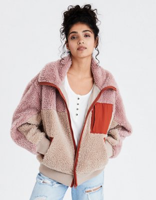 AE Sherpa Color Block Bomber Jacket