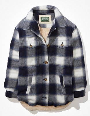American Eagle AE Plaid Sherpa-Lined Shacket — фото 3