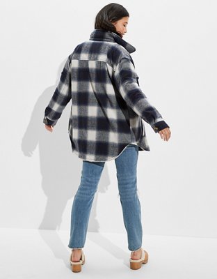 AE Plaid Sherpa-Lined Shacket