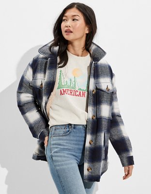 AE Plaid Sherpa-Lined Shacket