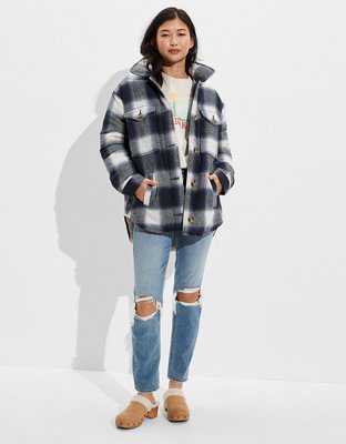 American Eagle AE Plaid Sherpa-Lined Shacket — фото 5