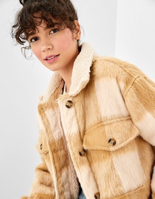 AE Plaid Sherpa-Lined Shacket