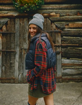 Cropped Brown Puffer Vest 