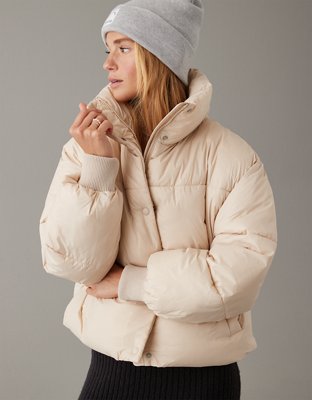 Puffer jacket top women beige