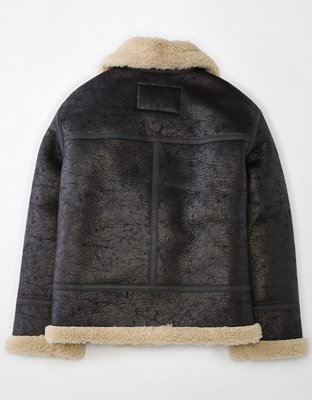 AE Oversized Vegan Shearling Moto Jacket