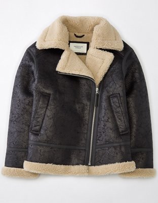 AE Oversized Vegan Shearling Moto Jacket