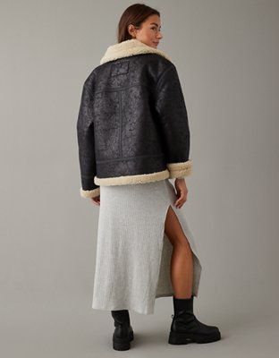 AE Oversized Vegan Shearling Moto Jacket