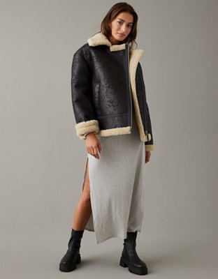 Oversized faux outlet shearling moto jacket