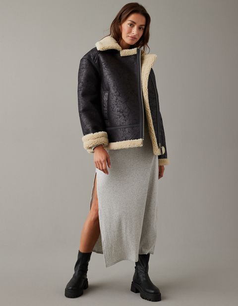 Женские куртки American Eagle AE Oversized Vegan Shearling Moto Jacket