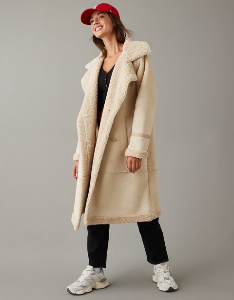Женские куртки American Eagle AE Long Vegan Shearling Coat