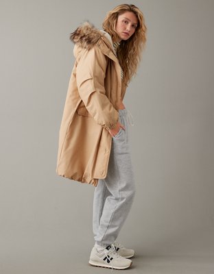 Khaki parka coat womens sale