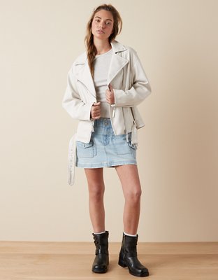 Vegan Leather Super Cropped Jacket - Beige