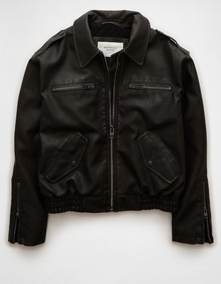 AE Vegan Leather Moto Bomber Jacket