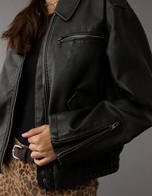 AE Vegan Leather Moto Bomber Jacket