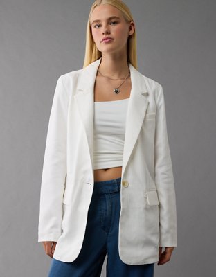 AE Drapey Linen-Blend Blazer