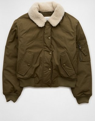 Женские куртки American Eagle AE Oversized Sherpa Collar Bomber Jacket — фото 3