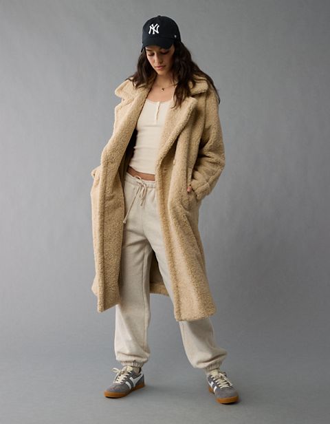 Женские куртки American Eagle AE Long Teddy Coat