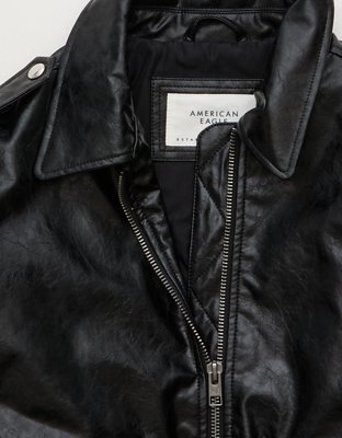 AE Oversized Vegan Leather Bomber Jacket | AE