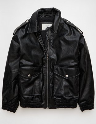 AE Oversized Vegan Leather Bomber Jacket