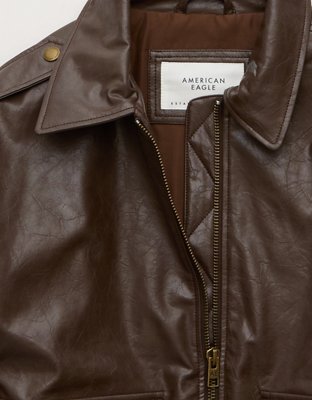 AE Oversized Vegan Leather Bomber Jacket | American Eagle