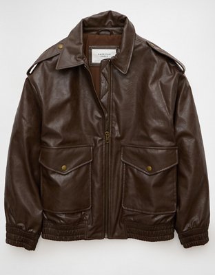 AE Oversized Vegan Leather Bomber Jacket
