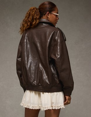 AE Oversized Vegan Leather Bomber Jacket