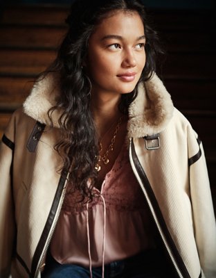 AE Cropped Corduroy Bomber Jacket