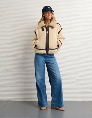 Blouson d’aviateur court en velours côtelé AE