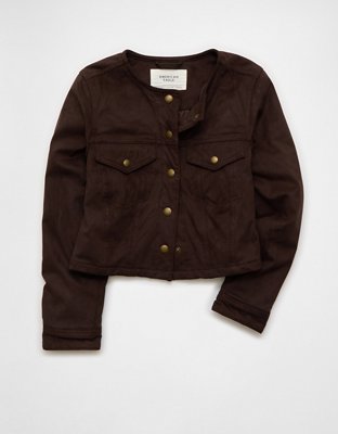 AE Cropped Faux Suede Jacket | American Eagle