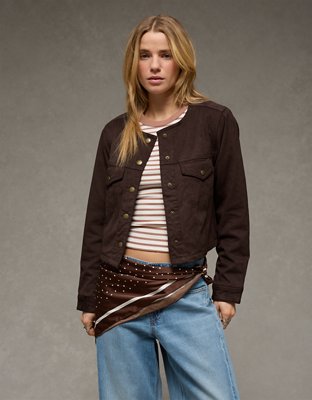 AE Cropped Faux Suede Jacket | American Eagle