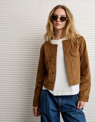 AE Cropped Faux Suede Jacket | American Eagle