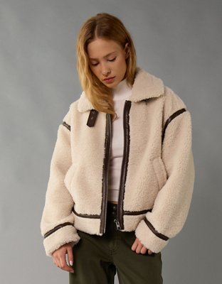 AE Cropped Chamarra de Aviador de Corderoy