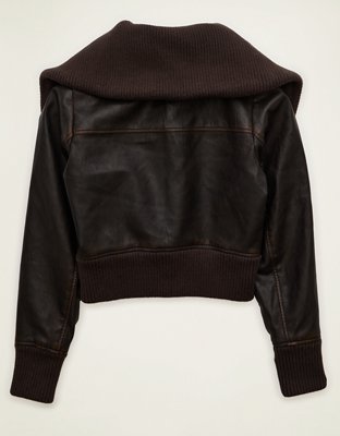 AE Shrunken Vegan Leather Bomber Jacket