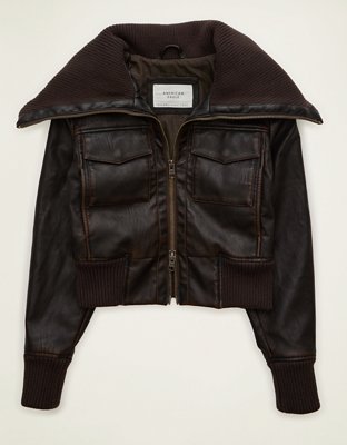 AE Shrunken Vegan Leather Bomber Jacket