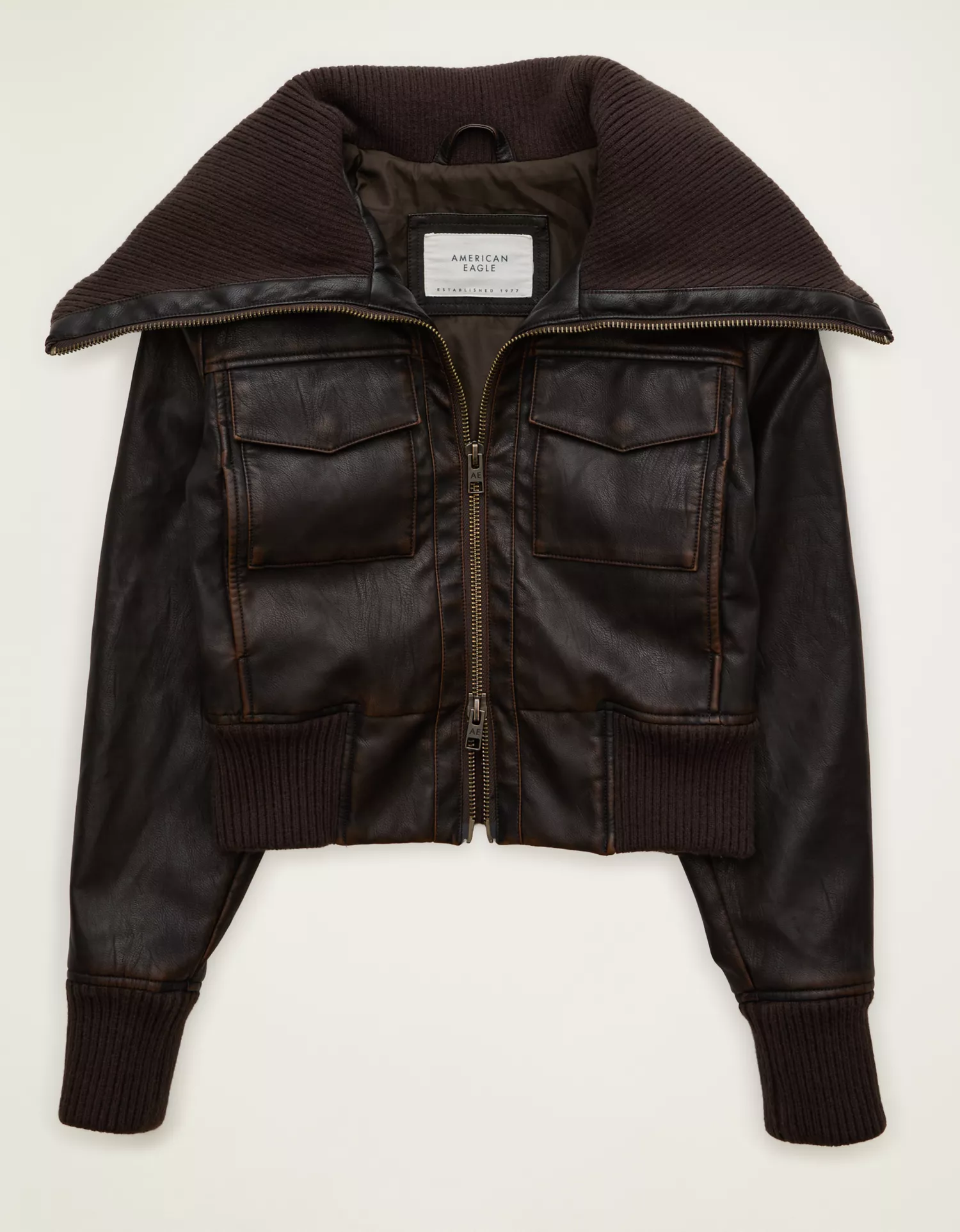 AE Shrunken Vegan Leather Bomber Jacket - thumbnail 4