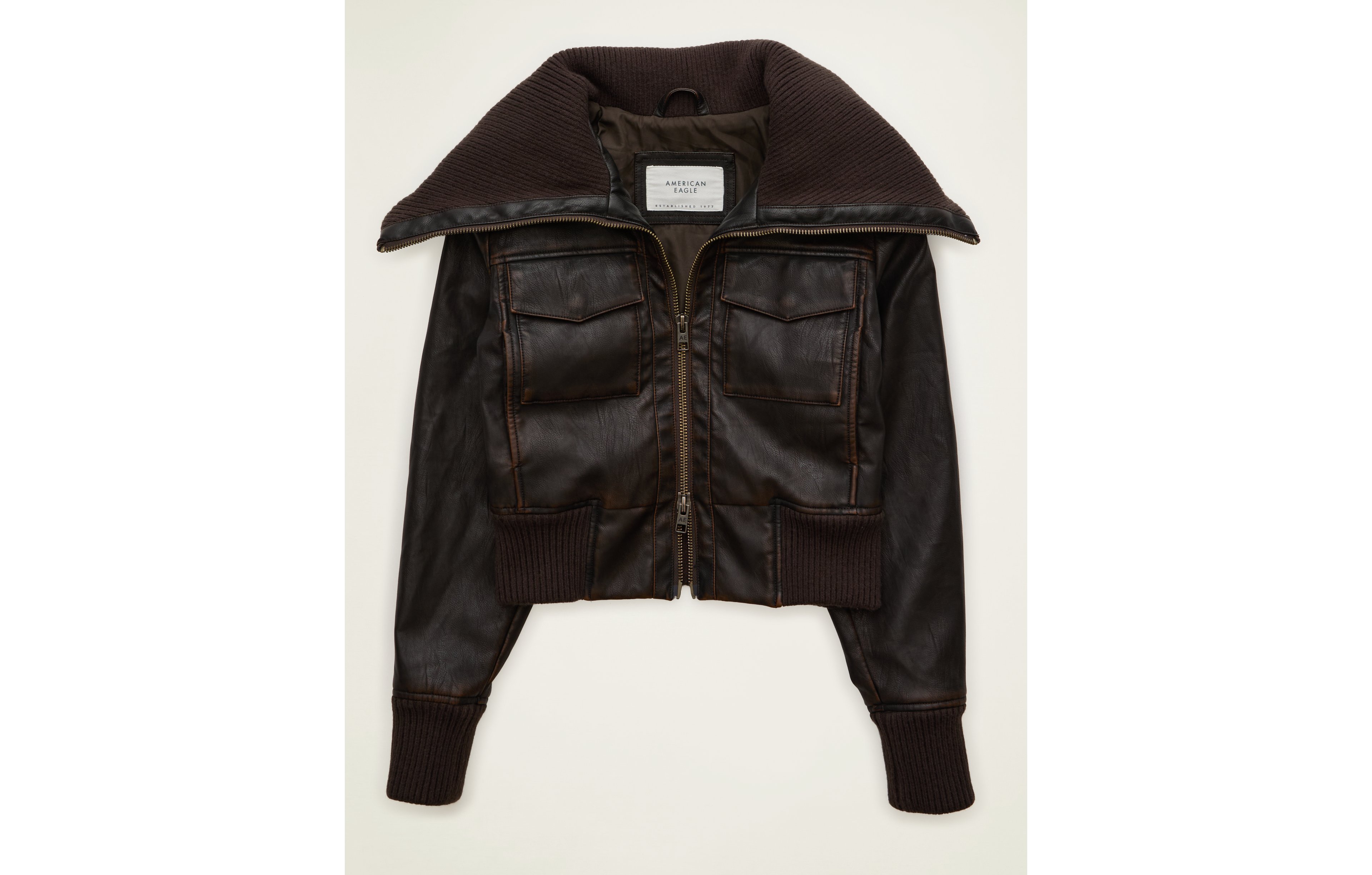 AE Shrunken Vegan Leather Bomber Jacket