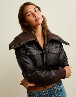 AE Shrunken Vegan Leather Bomber Jacket
