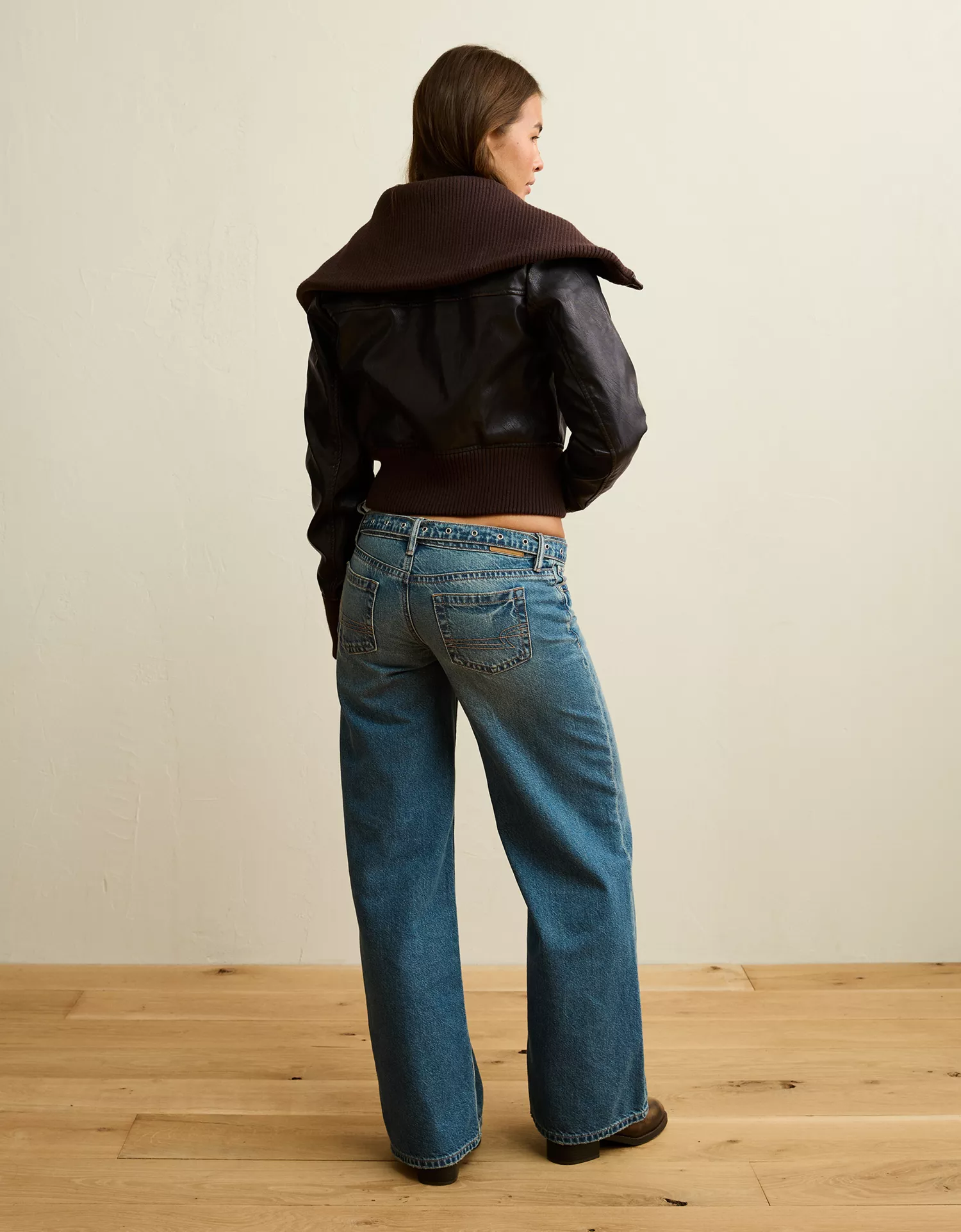 AE Shrunken Vegan Leather Bomber Jacket - thumbnail 3