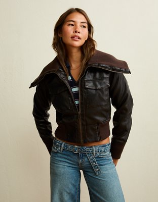 AE Shrunken Vegan Leather Bomber Jacket
