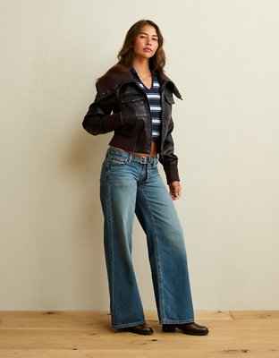 AE Shrunken Vegan Leather Bomber Jacket