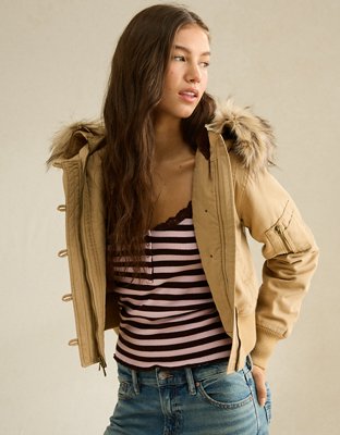 Женская куртка American Eagle AE Cropped Aviator, цвет: Верблюжий