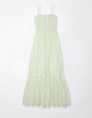 american eagle green dress with white flowers American Eagle Floral Green Maxi/Midi Tank Strap Front Open Slit Dress