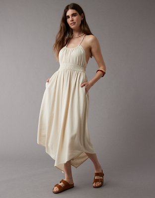 AE Linen-Blend Halter Midi Dress